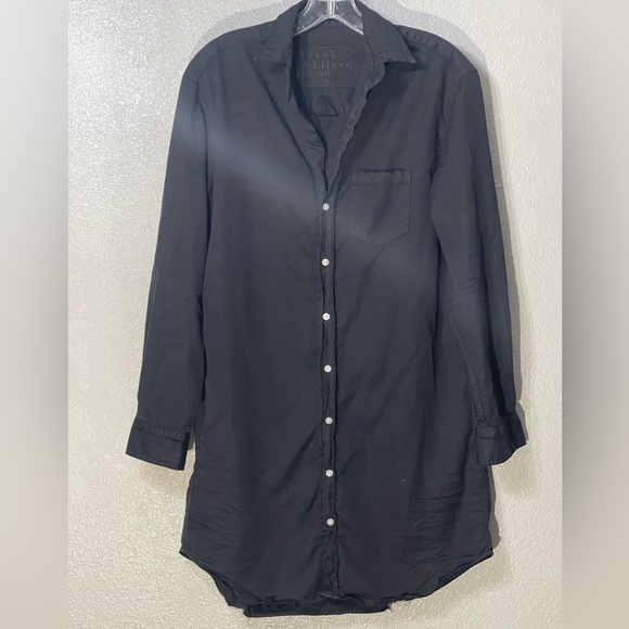 Frank & Eileen Mary Black Classic Shirt Dress Distressed Hem - Size XS - Picture 2 of 5